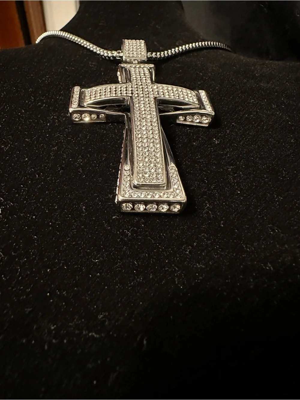 Silver Pave Cubic Zirconia Cross Pendant Necklace for Men